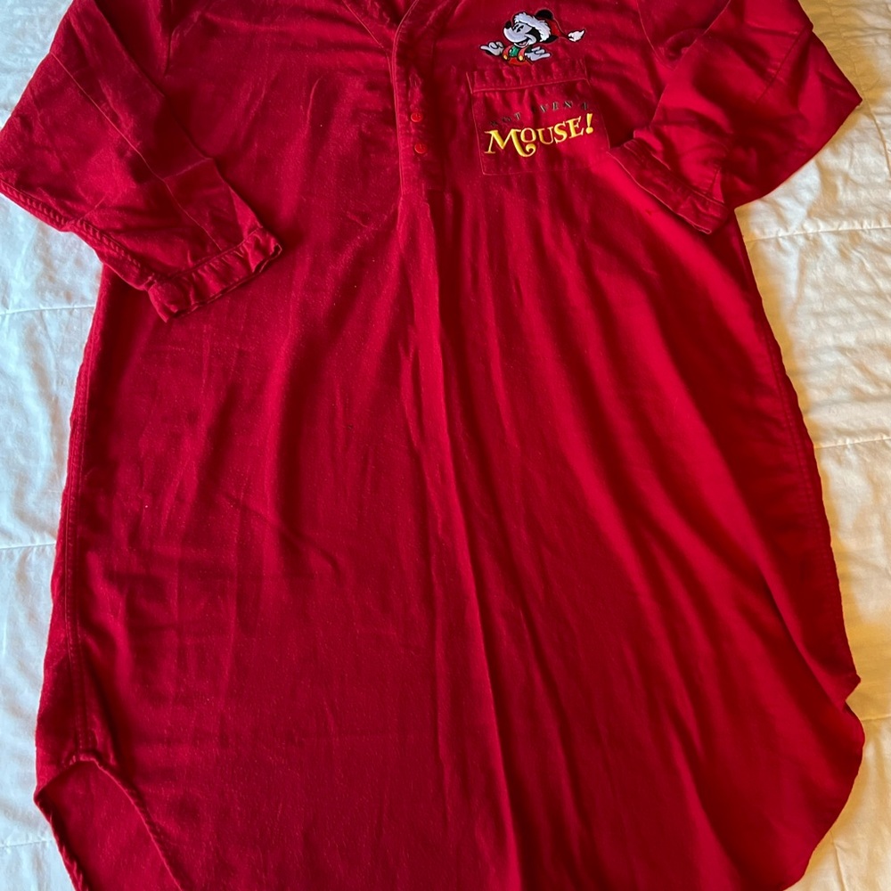 Mickey Mouse Nightgown Women’s  XL Disney Store Red Flannel PJs embroidered